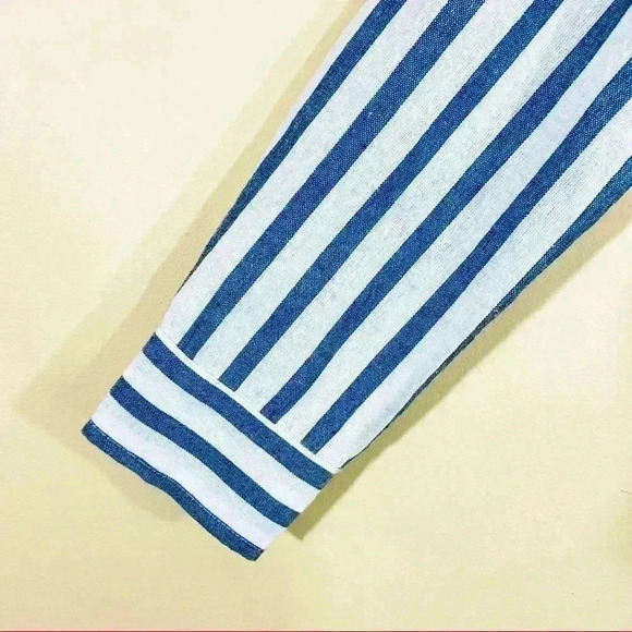 Miss Love Pinstripe Button Down Crop Top with Tie - Picture 4 of 11